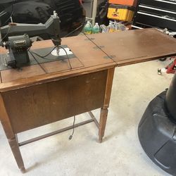 Vintage Sewing Machine And Table, Antique Sewing Machine