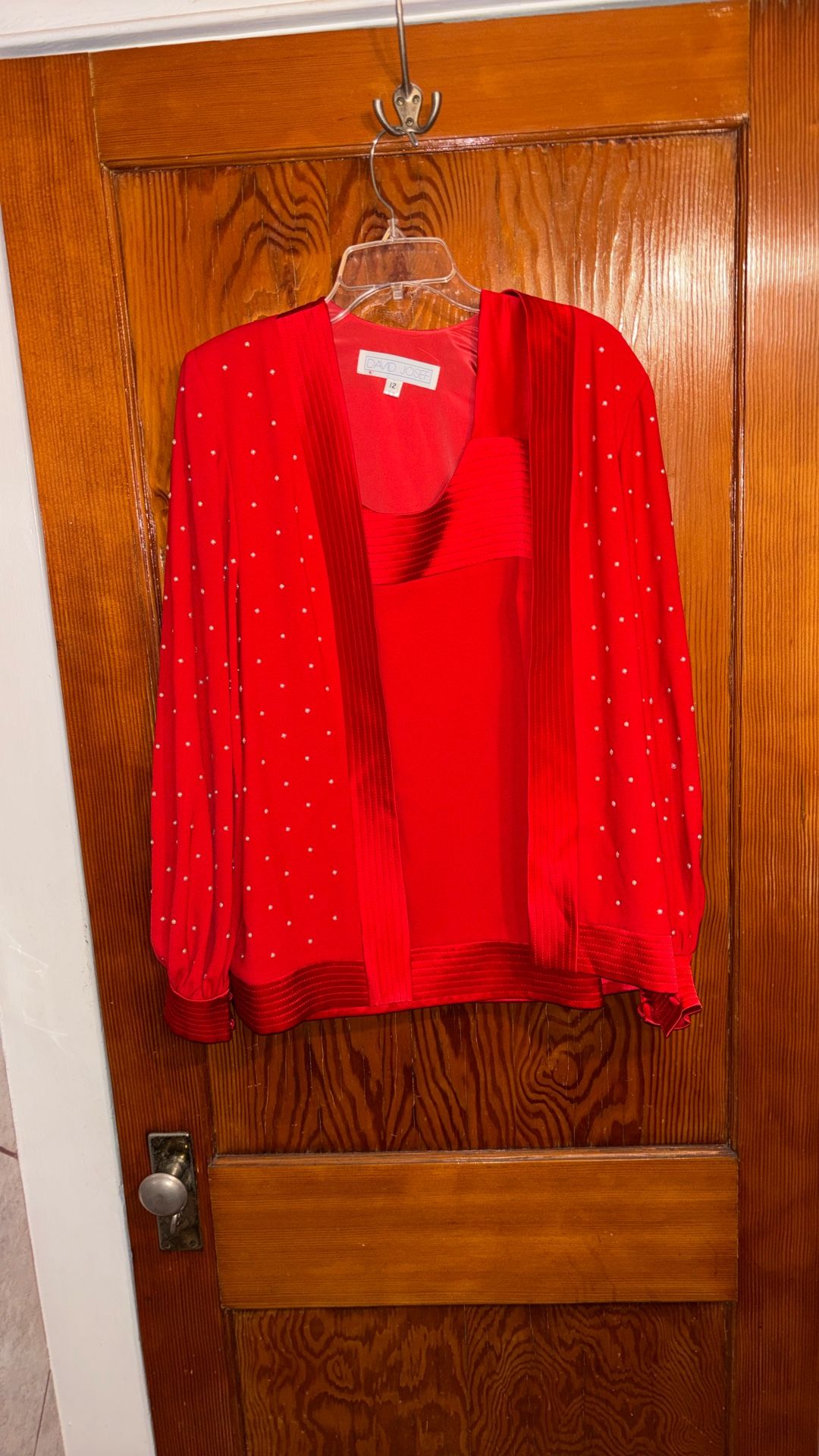 Womens Size 12 Red Beaded Jacket/Blouse Set