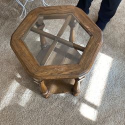 Hexagon End Table With Glass Top