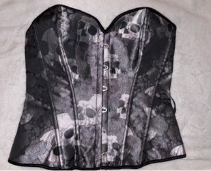 Gothic Skull and Rose Brocade Corset
