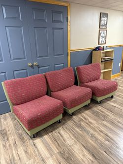 (3) Red Pattern Chairs On Wheels