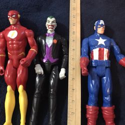 3 12” Toy Figurines: Captain America, The Flash, The Joker