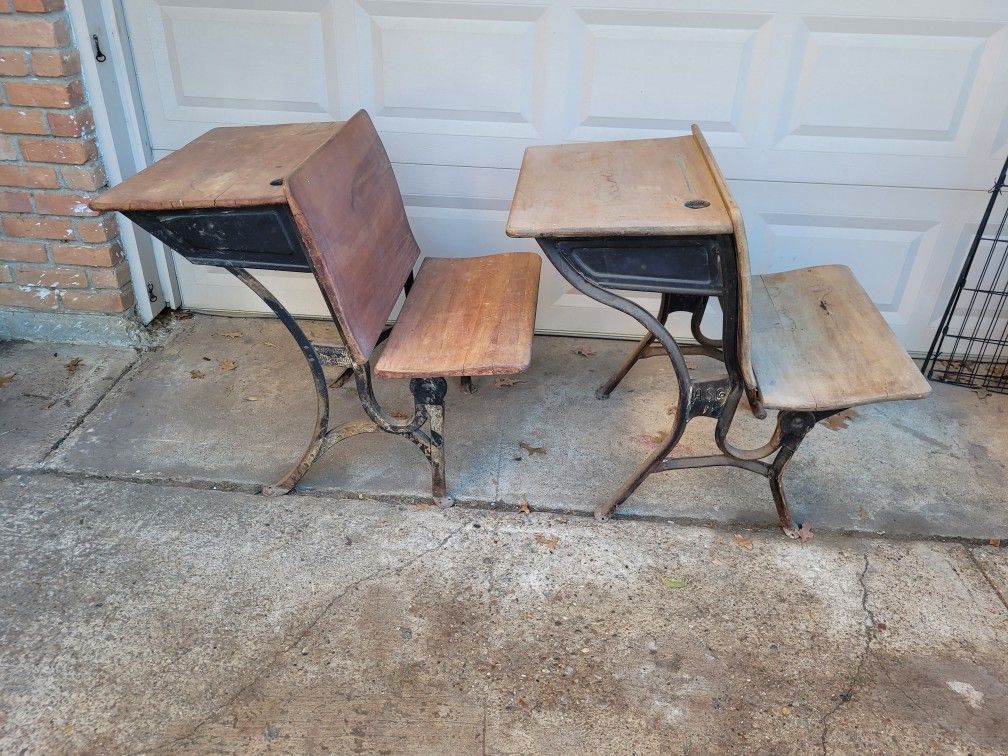 Set of 2 Antique Student Folding Desks