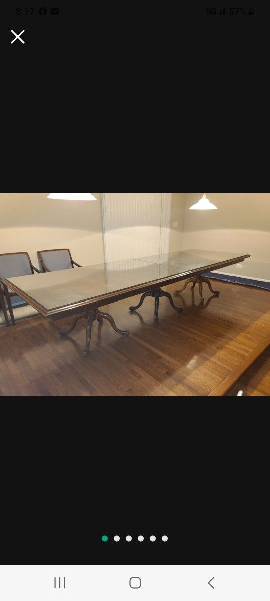 12' x 4' Antique Conference Table w/ glass top