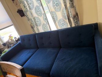 West Elm three seater blue couch