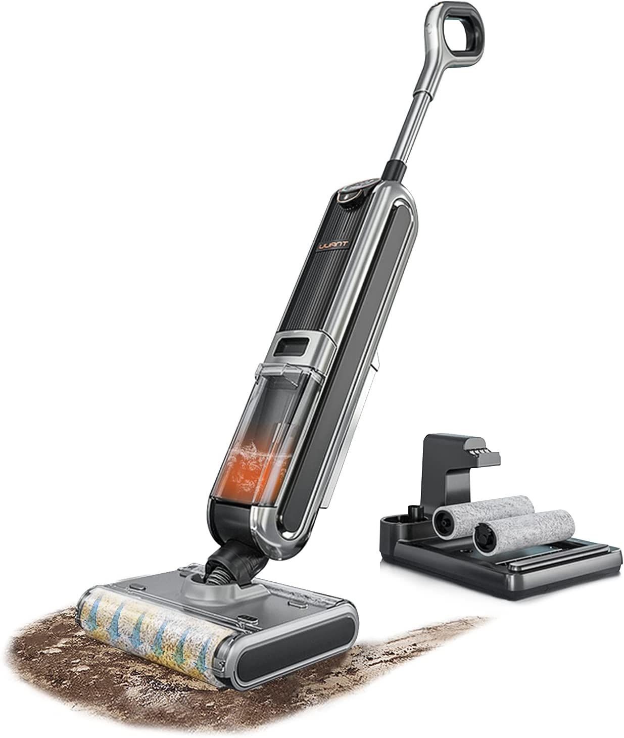 Cordless Wet Dry Vacuum Cleaner with Double Roller Brush 44Min Long Run Time Mop for Hard Floors, Smart to Clean Tough Dirt and Pet Hair