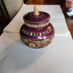 Hand Carved Cabo San Lucas Decorative Pot