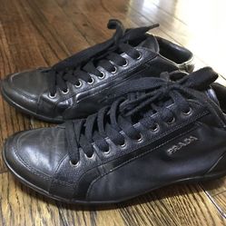 Prada Women's Black Leather Sneakers Lace Up