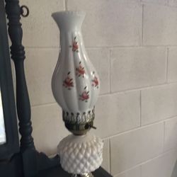 Milk Glass Lamp w Hand painted Milk Glass Shade $28.00 New Lower Price $20.00 Thanks 