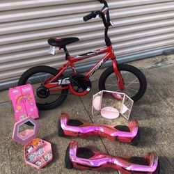16"  unisex kids bike ,RED BLACK PINK Bluetooth Music Sound Speaker LED LIGHTS Hoverboards BEADS JEWELRY MAKING KIT Organizer Vanity Mirror  