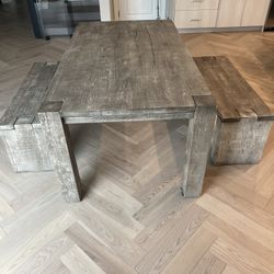 Restoration Hardware Reclaimed Oak Parsons Rectangular Dining Table & Benches