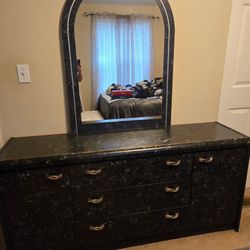Large Black Dresser with Mirror – 7 Drawers 