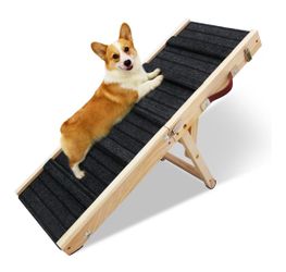 32.2x12.2Inch Dog Pet Ramp for Bed 5 Adjustable Height Dogs Stairs for Small Dog with Non-Slip Mat 9.06" to 20.1" Foldable Steps for Small Old Dogs Ca