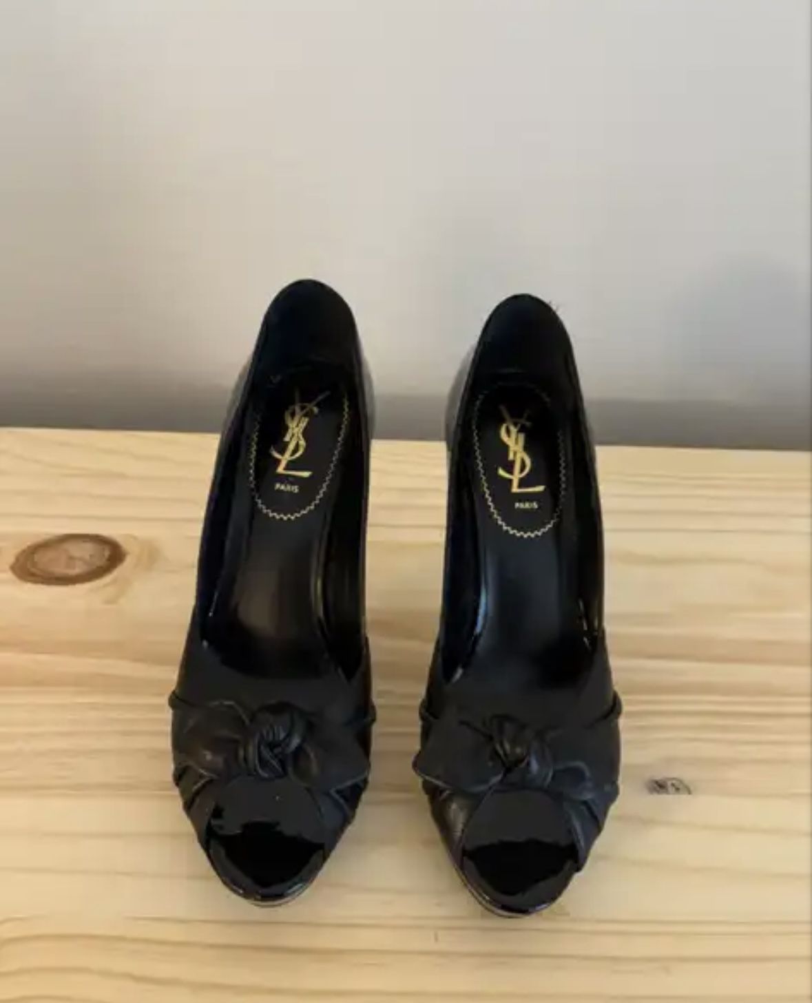 Authentic YSL Bow Tie Palais Platform Peep Toe Heels Size 39 US Size 8