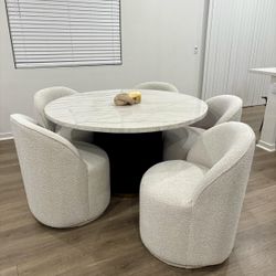 54” Round Marble Dining Table 