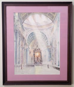 Original Vintage St. Peter's Basilica Rome Watercolor Signed H. Lee Framed