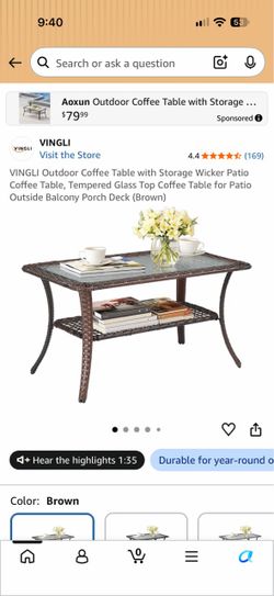 VINGLI Outdoor Wicker Patio Coffee Table