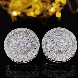 Exquisite Paved 14K White Gold Plated Cubic Zirconia Cluster 15mm Men Women Stud Earrings 