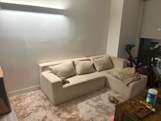 Beige Fabric Sectional Sofa with Chaise