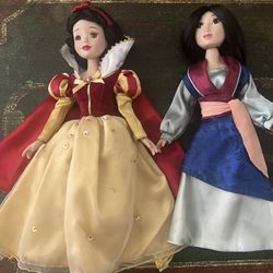 Disney Princess Snow White & Mulan Collectible Keepsakes Porcelain Dolls 2004