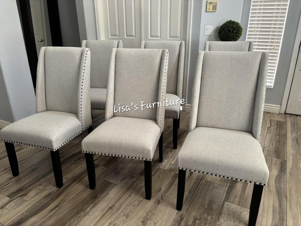 BRAND NEW!! Six Beautiful Gray Wingback Dining Chairs