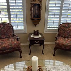 Traditional Queen Anne Style Armchairs And Matching Side Table 