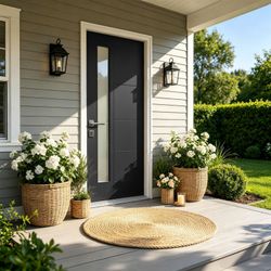 36x80 Fiberglass Front Door with White 4-9/16 PVC Frame,Right-Hand Inswing Exterior Door with Brickmould,Contemporary minimalist brushed skin & Groove