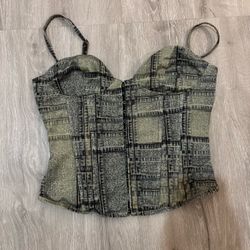 iamgia denim print corset top