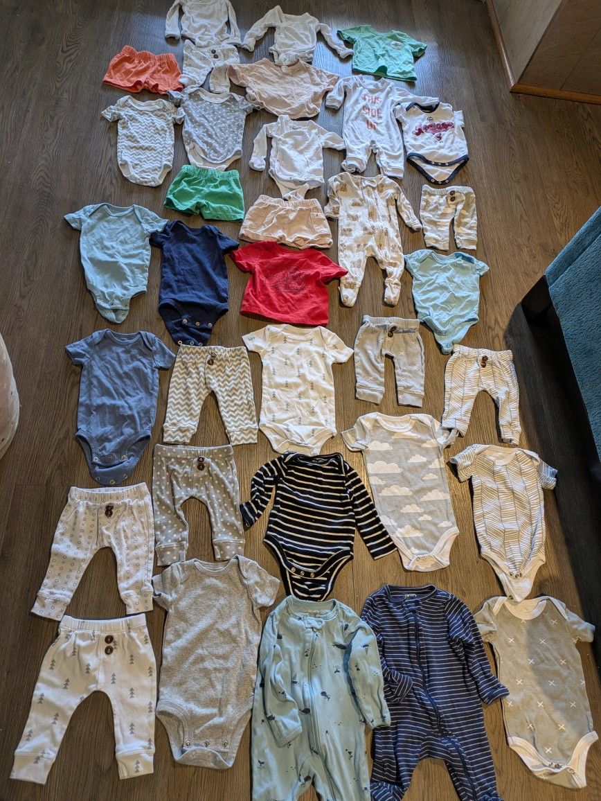 0-3 Months Boys Clothes.  34 Pieces