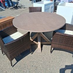 Sold Wood Dining Table With 3 OutDoor Chairs