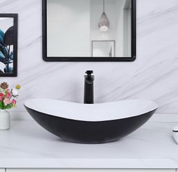 Large Matte Black Oval Vessel Sink