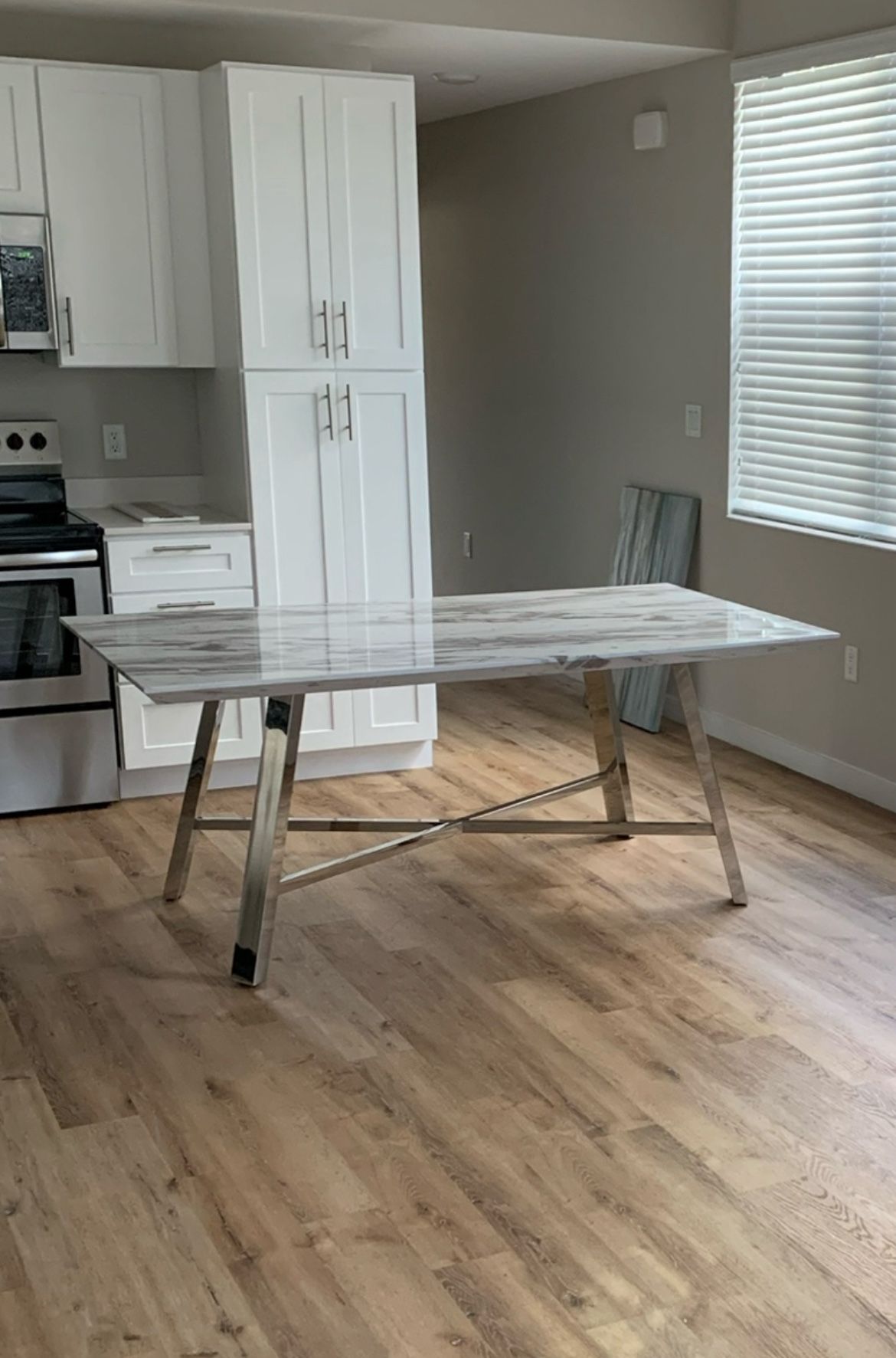 70” White Rectangle Dining Room Table - New Condition