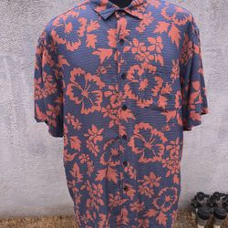 PreOwned Kahala Hawaiian Print Full Button Red/Blue Men's XL