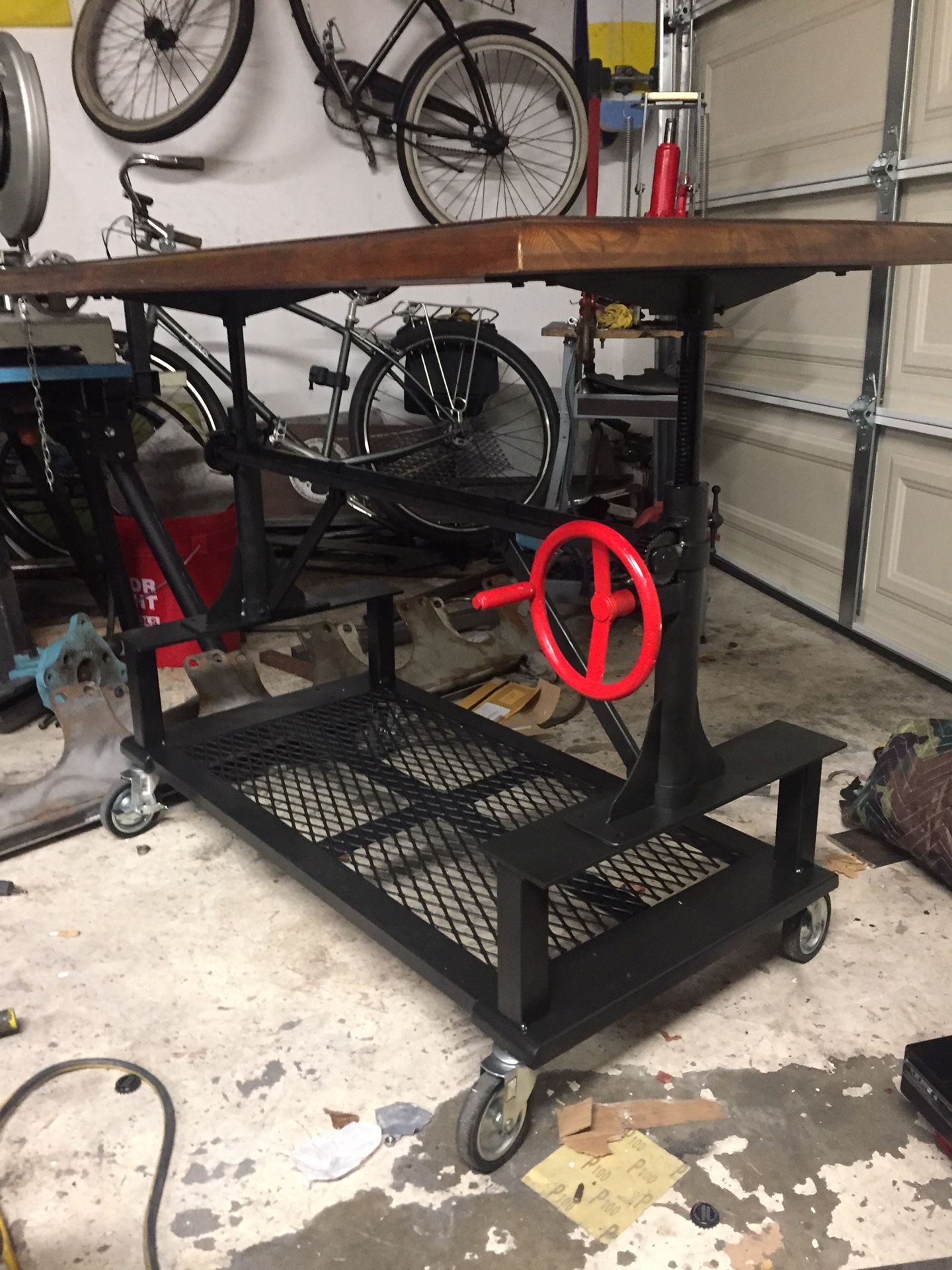 Custom crank desk table bench with wood top