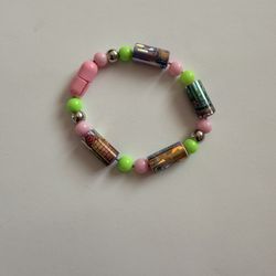 Green and Pink Handmade stiki roll bracelet!