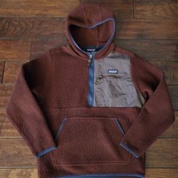 Patagonia Retro Pile Fuzzy Sherpa Hoodie Pockets Zipper Pouch Red Burgundy Fall Colors Autumn