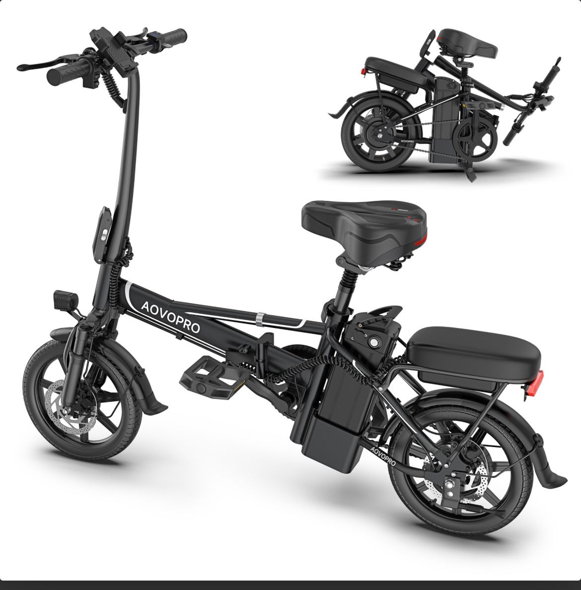 Electric Bike Black 500W 48V 10.4Ah, 14′ Mini Ebike for City Commuter, Folding Electric Bicycle for Adult with Two Seats