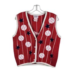 Vintage 90s Baseball Cotyon-blend Sweater Vest Sz Small