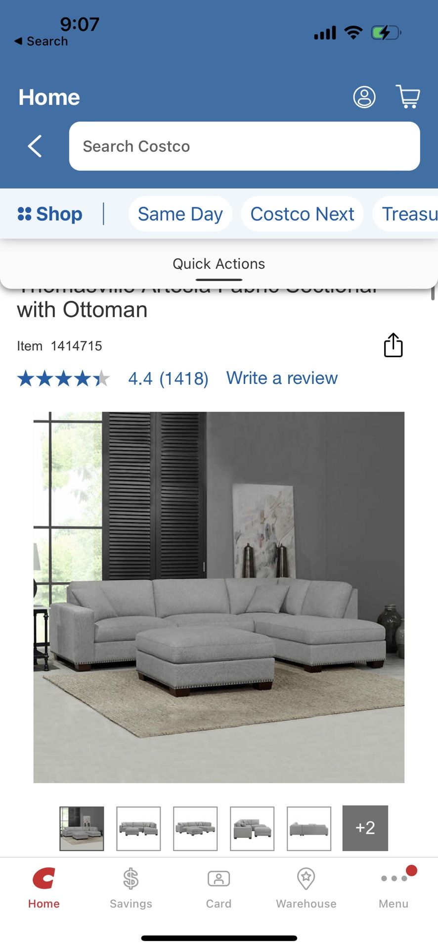 Thomasville Artesia Sectional + Ottoman, Costco — Available End of Month