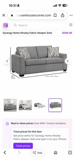 TWO (2) Synergy Home Hinsley Fabric Sleeper Sofas from Costco