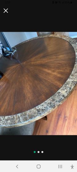 Marble Trimed Wood Table Four Chairs