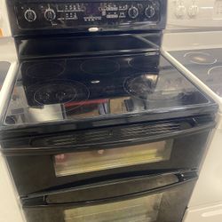 WHIRLPOOL DOUBLE OVEN GLASS TOP STOVE WORKS LIKE NEW CLEAN W/WARRANTY etc.