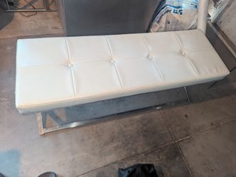 White cushing silver frame bench