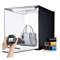 Portable 24x24 inch Photo Studio Light Box Professional Dimmable Shooting Tent Kit with 3 Backdrops for Jewelry and Small Items Product Photography Qu