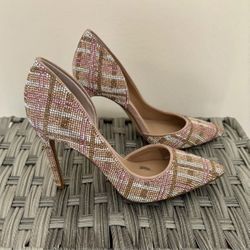 INC Plaid Rhinestone Heels