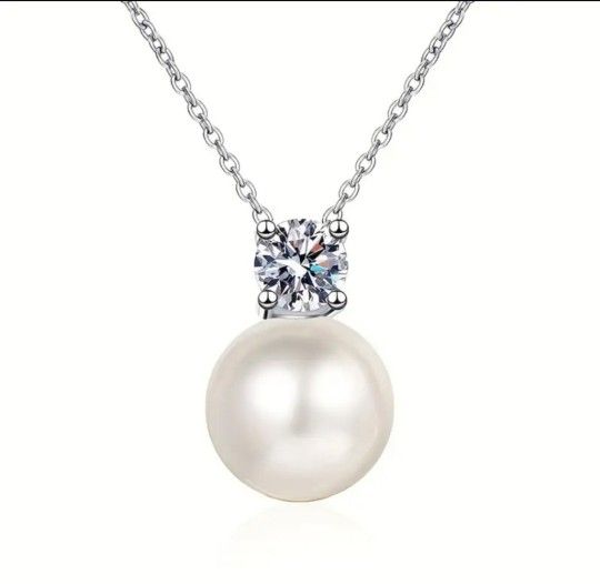 .5 Carat Moissanite & Freshwater Pearl Pendant Necklace