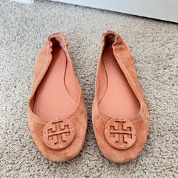 Tory Burch Women's Suede Leather Minnie Ballet Flats Malva Size 6.5 M