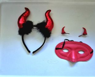 Halloween Devil Horns Headband ,Red Mask And Hair "Clip On" Red Horns