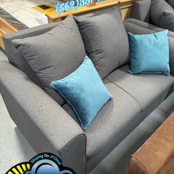 New Grey Fabric Sofa Couch 2 Seats 