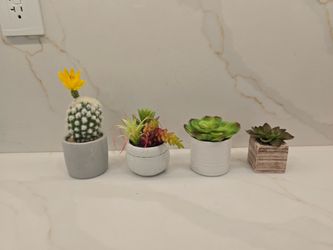 Set of 4 Mini Artificial Succulents in Decorative Pots